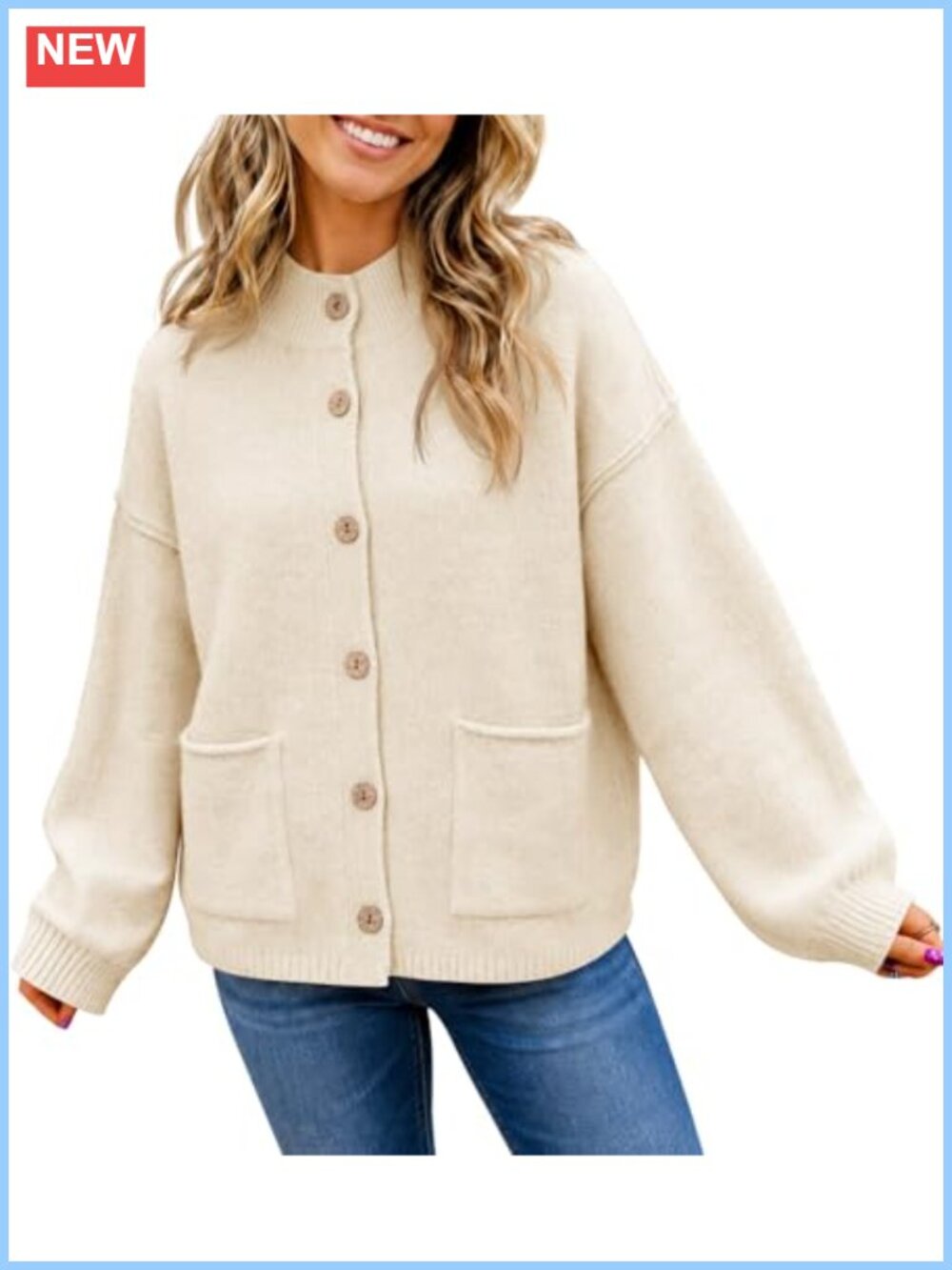 Womens Oversized Button Up Cardigan Long Sleeve Loose Soft Knit Sweater Jacket